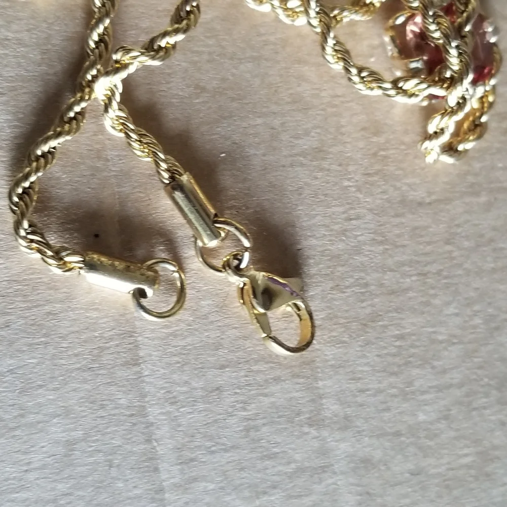 Easter Sale Vintage custom made 14k andesine sunstone  charm chain - Picture 10 of 16